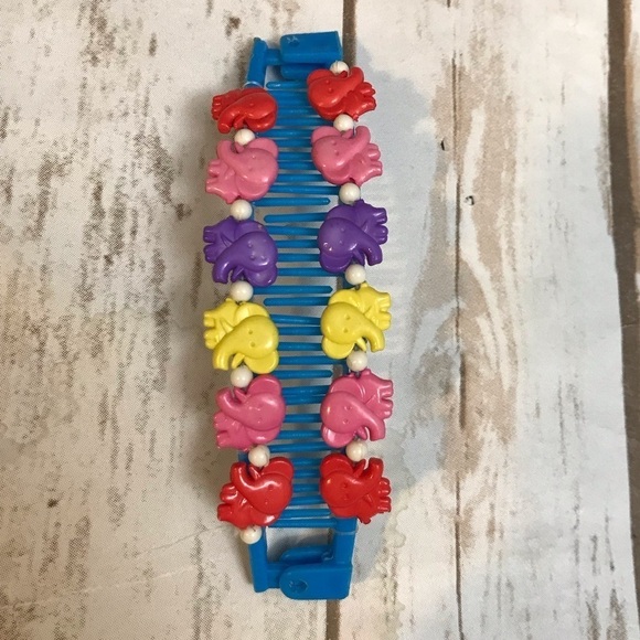 1980s Vintage Hair Clip Banana Comb Ponytail Blue Elephants Bright - Picture 1 of 8